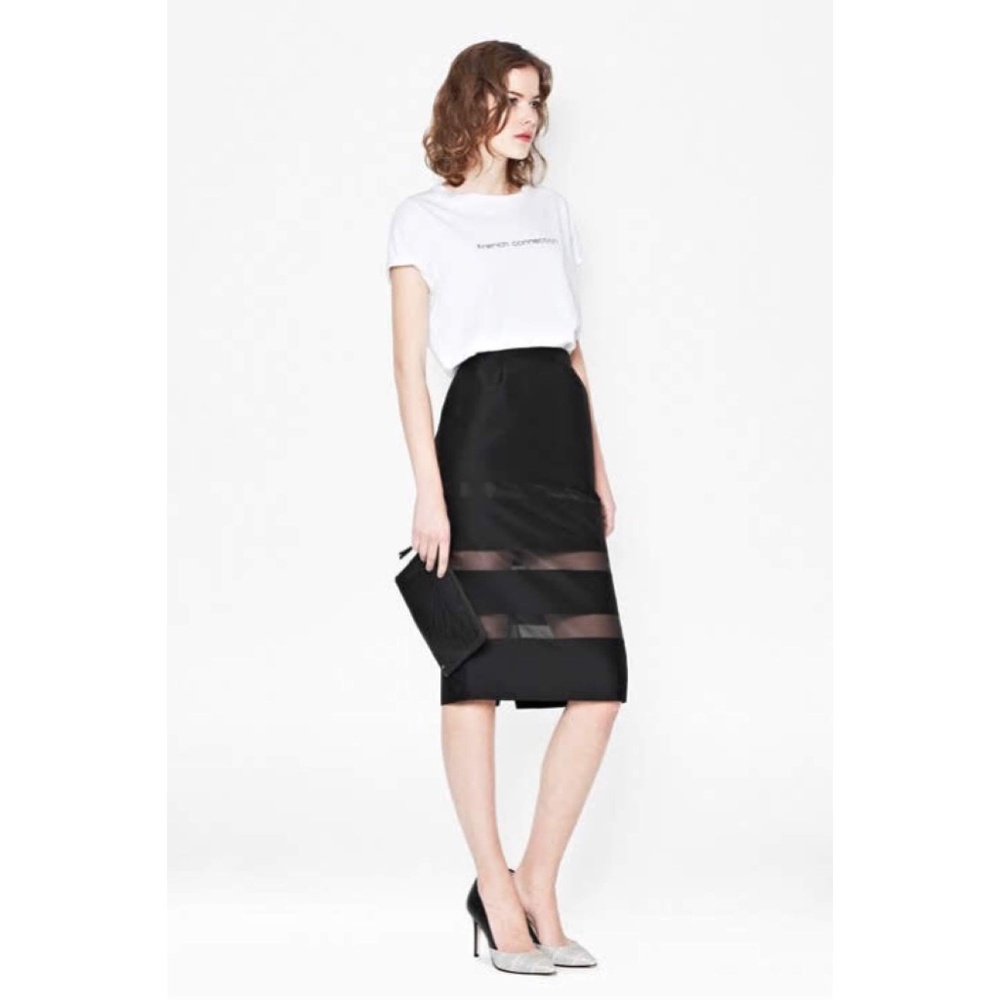 NEW French Connection Black Midi Pencil Skirt Long
